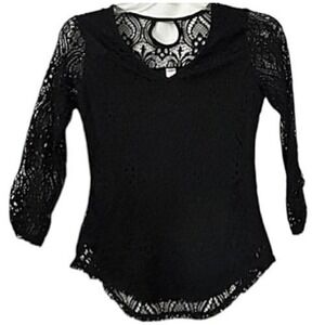 Black‎ Lace V-Neck Lace Goth Witchy Victorian Dark Romantic Size Juniors M 7-9